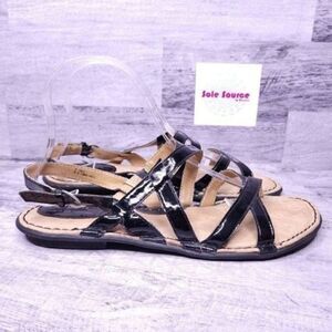 BOC Patent Leather Strappy Flat Gladiator Sandal Black Women's sz 9
